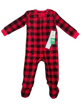 Eddie Bauer Red and Black Buffalo Plaid Footed One-Piece Winter Pajamas Baby 18M
